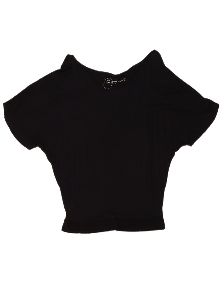 Blusa feminina Desigual com estampa batwing top Reino Unido 10 pequeno preto geométrico
