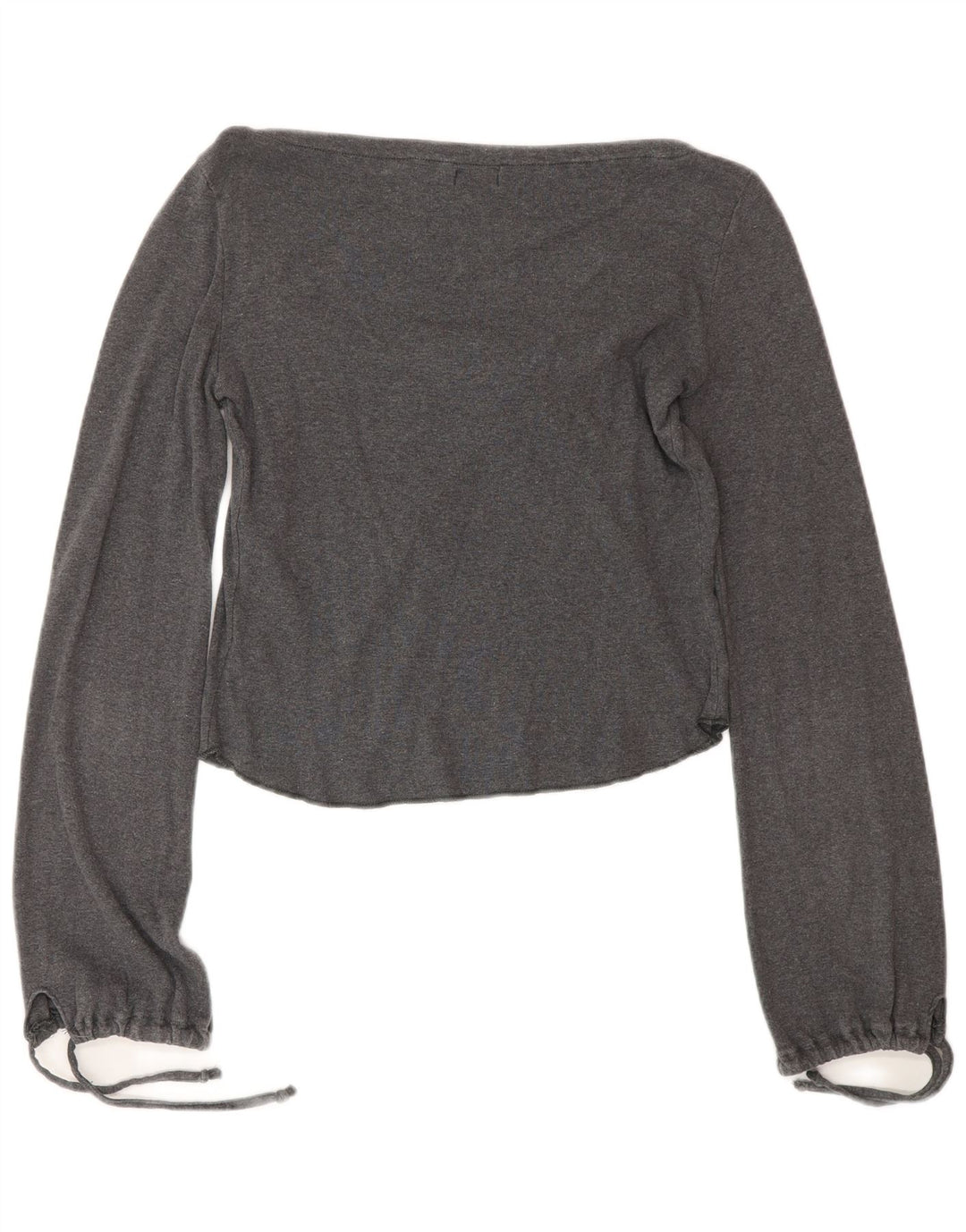 Top feminino Onyx com gravata frontal e manga comprida Reino Unido 12 algodão cinza médio