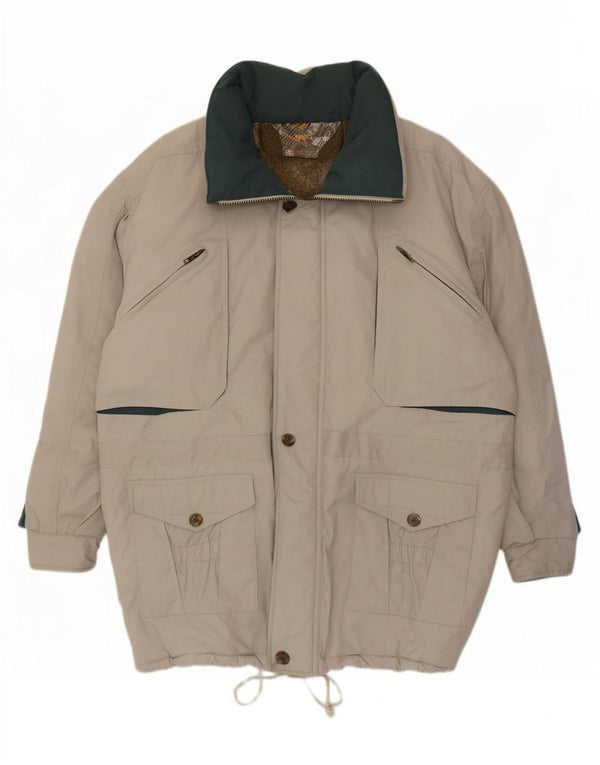 Jaqueta acolchoada com capuz masculina vintage IT 56/58 3XL poliéster cinza