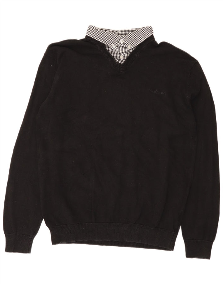 Suéter masculino Pierre Cardin com decote em V grande algodão preto