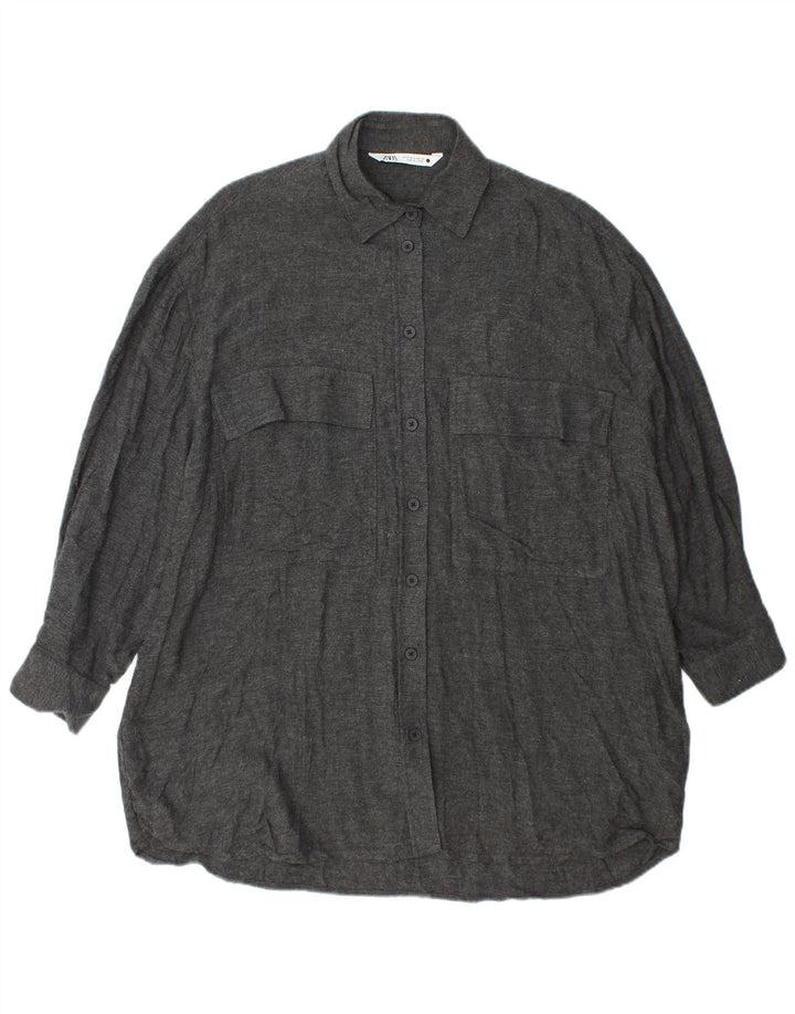 Zara vestido camisa oversized feminino Reino Unido 10 pequeno cinza viscose