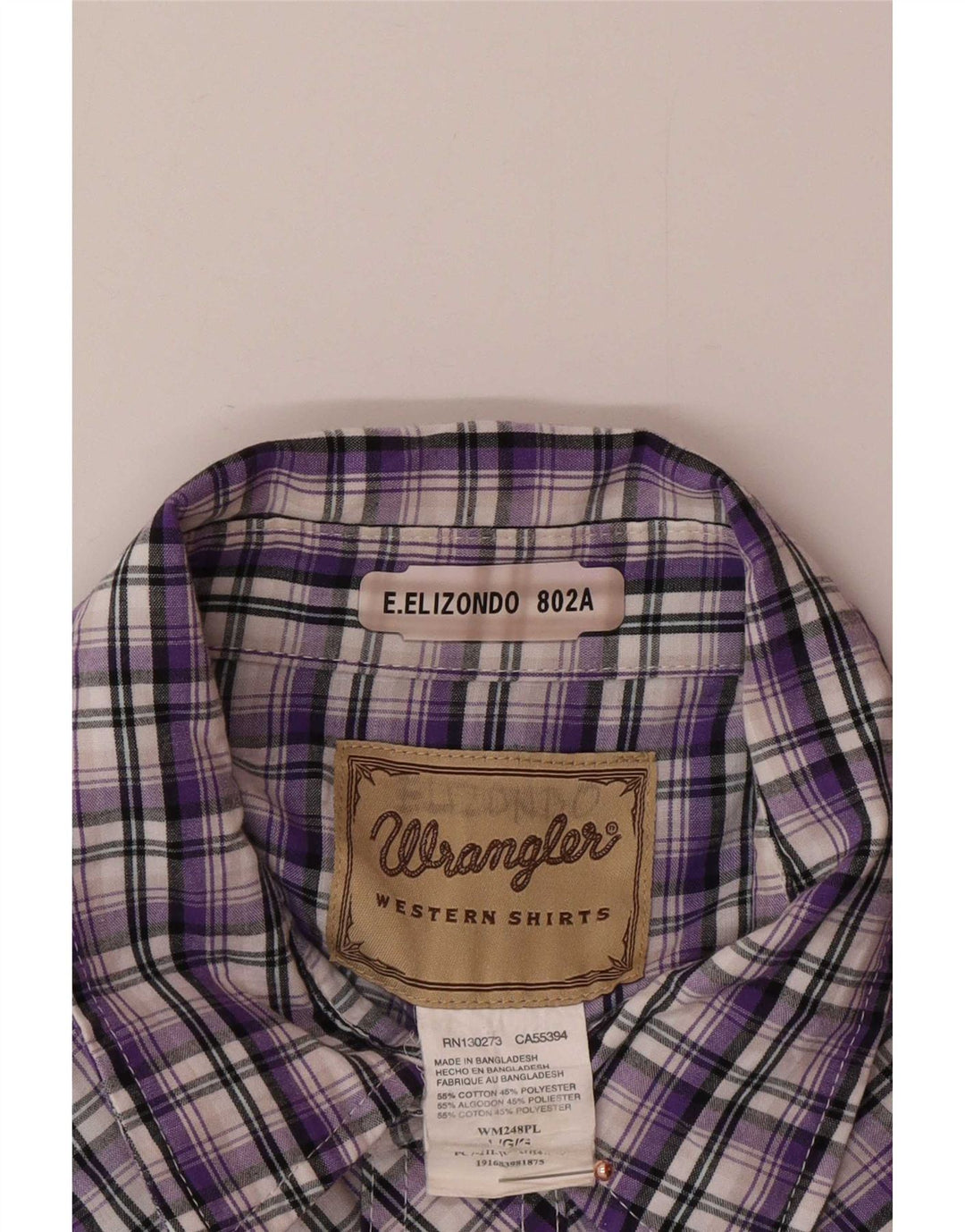 Wrangler Camisa masculina de manga curta grande roxo xadrez algodão