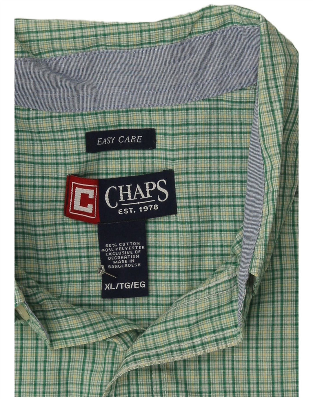 Camisa masculina de manga curta Chaps Easy Care XL verde xadrez algodão