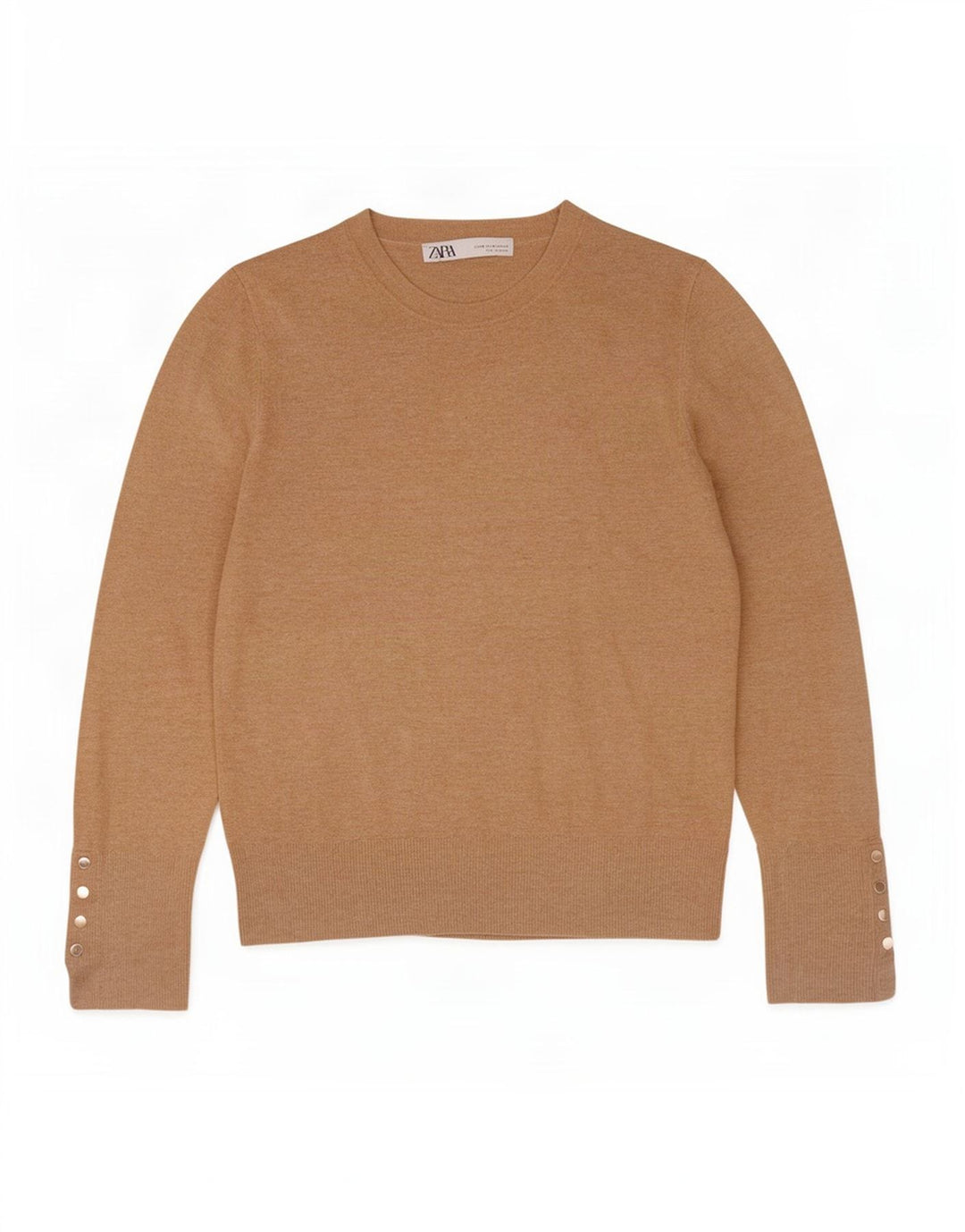 Zara Suéter feminino com gola redonda, Reino Unido 12 Médio Bege