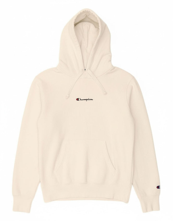CHAMPION Suéter masculino com capuz gráfico pequeno algodão branco