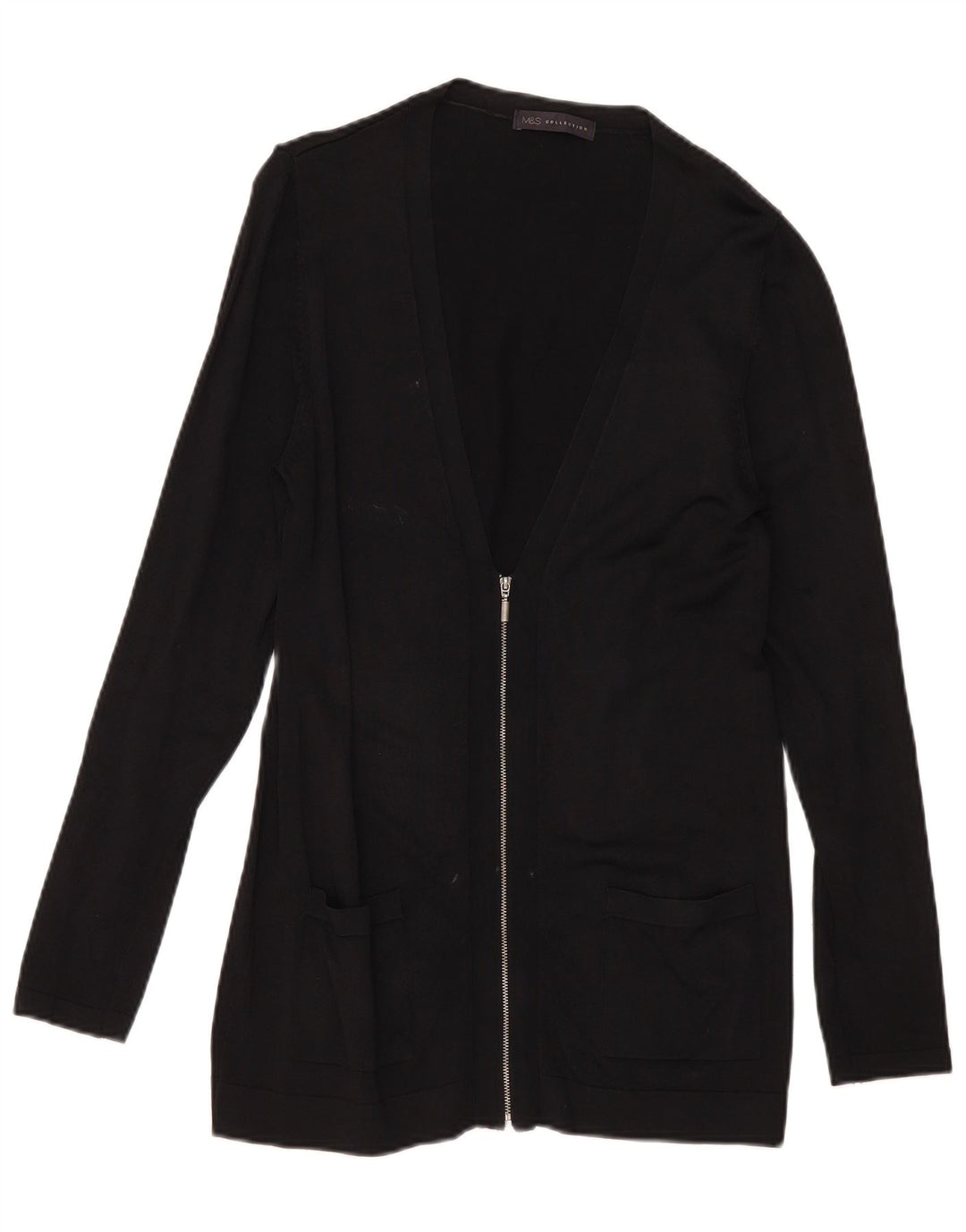 Suéter cardigã feminino com zíper completo da Marks & Spencer Reino Unido 12 viscose preta média