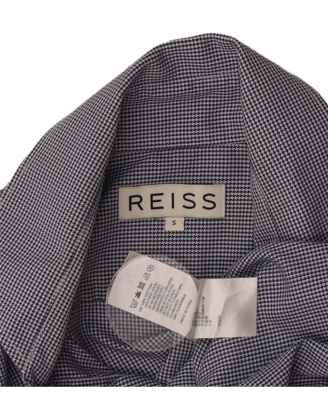 Camisa masculina Reiss pequena azul houndstooth algodão