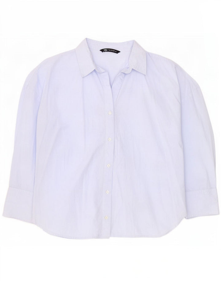 Camisa feminina Zara UK 20 2XL algodão azul