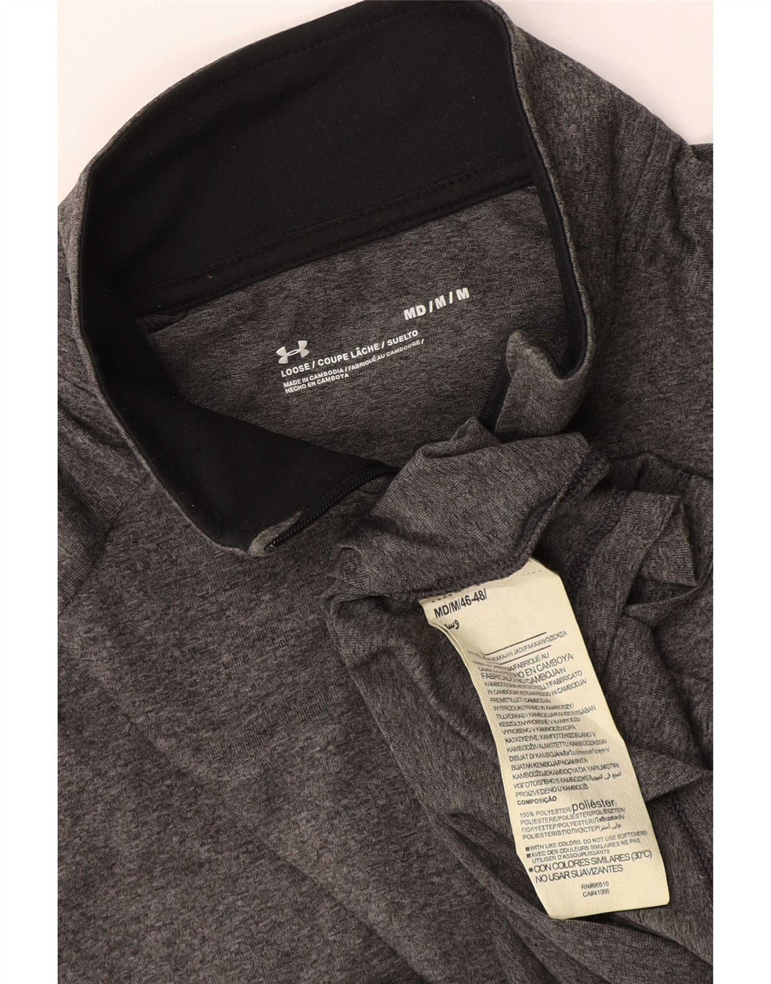 Camiseta masculina Under Armour com zíper e manga comprida em poliéster cinza médio