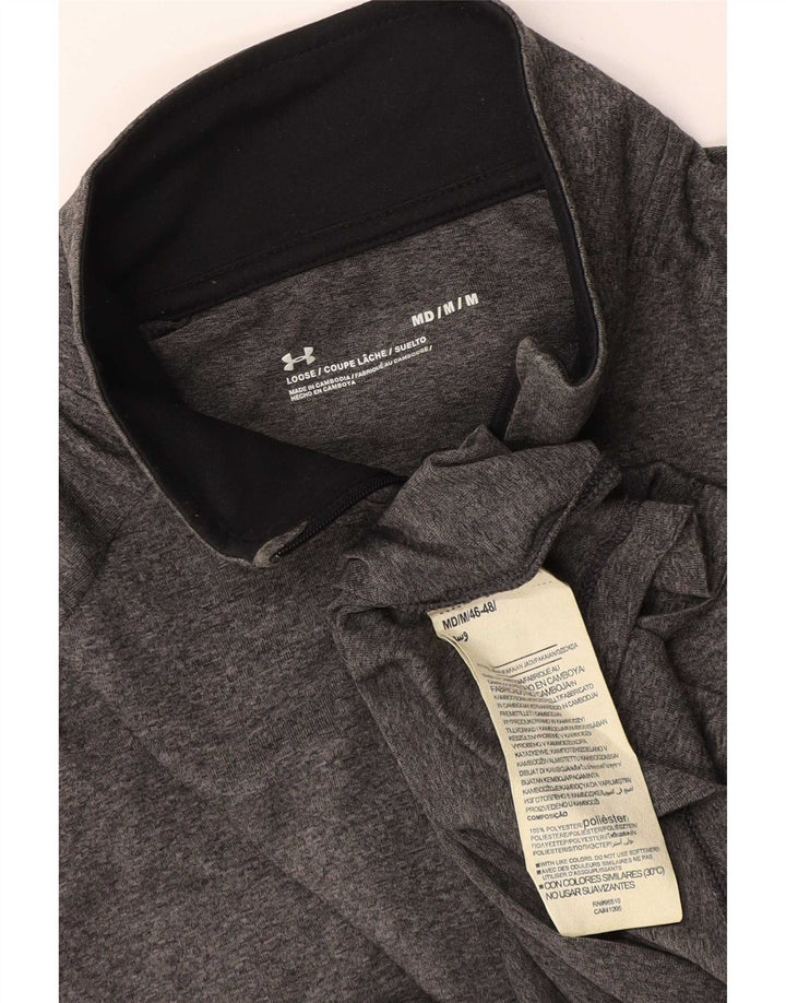 Camiseta masculina Under Armour com zíper e manga comprida em poliéster cinza médio