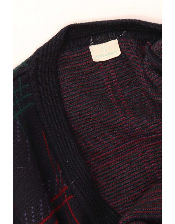 Suéter cardigã masculino vintage grande xadrez azul marinho
