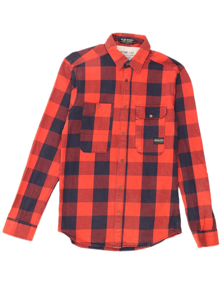 Camisa masculina de flanela JACK & JONES pequena vermelha xadrez algodão
