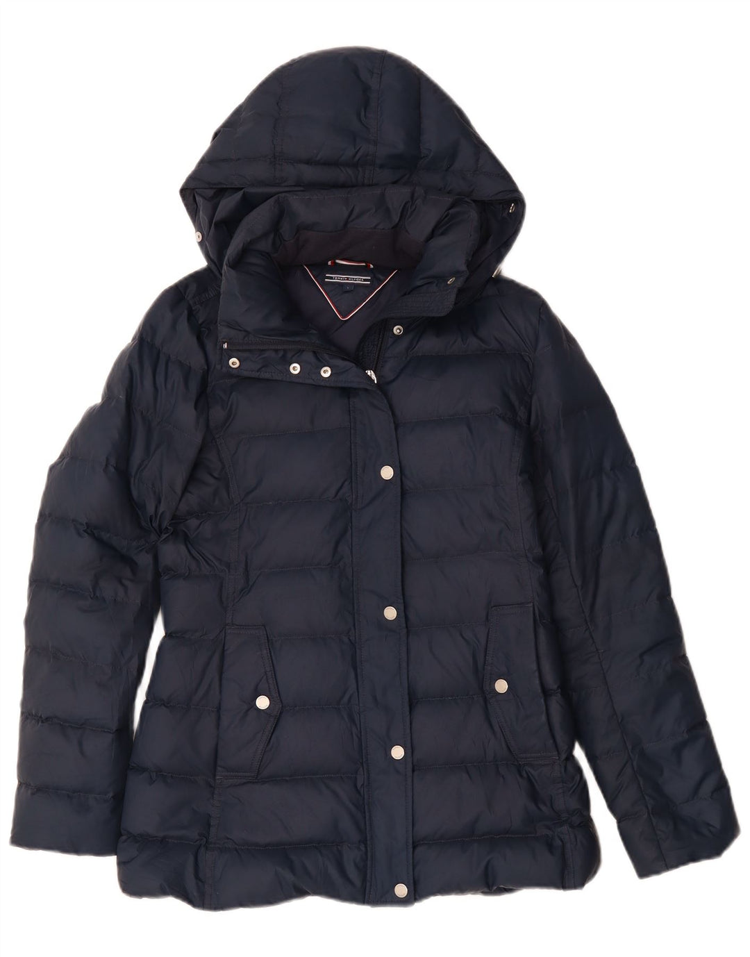 Jaqueta acolchoada com capuz feminina Tommy Hilfiger Reino Unido 10 pequeno poliéster azul marinho