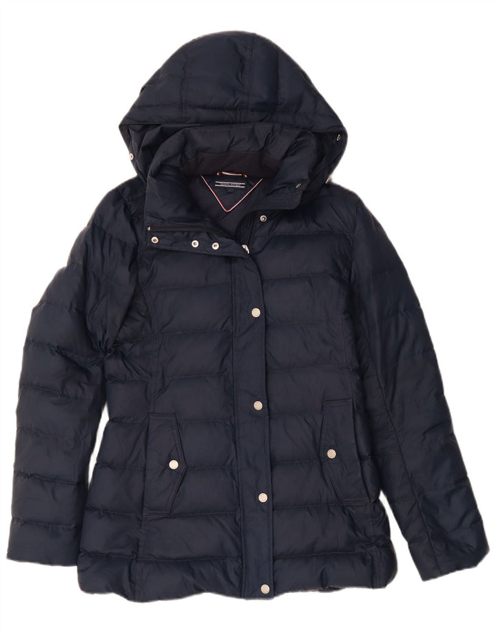 Jaqueta acolchoada com capuz feminina Tommy Hilfiger Reino Unido 10 pequeno poliéster azul marinho