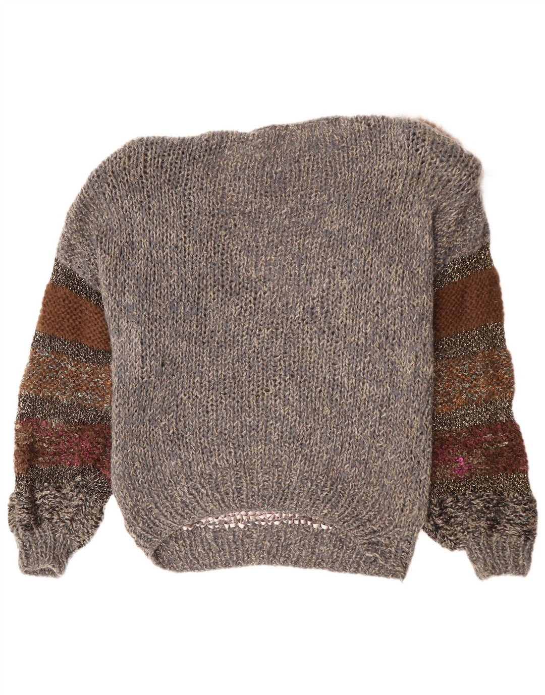 Suéter feminino VINTAGE com gola canoa EU 40/42 bloco de cores cinza médio