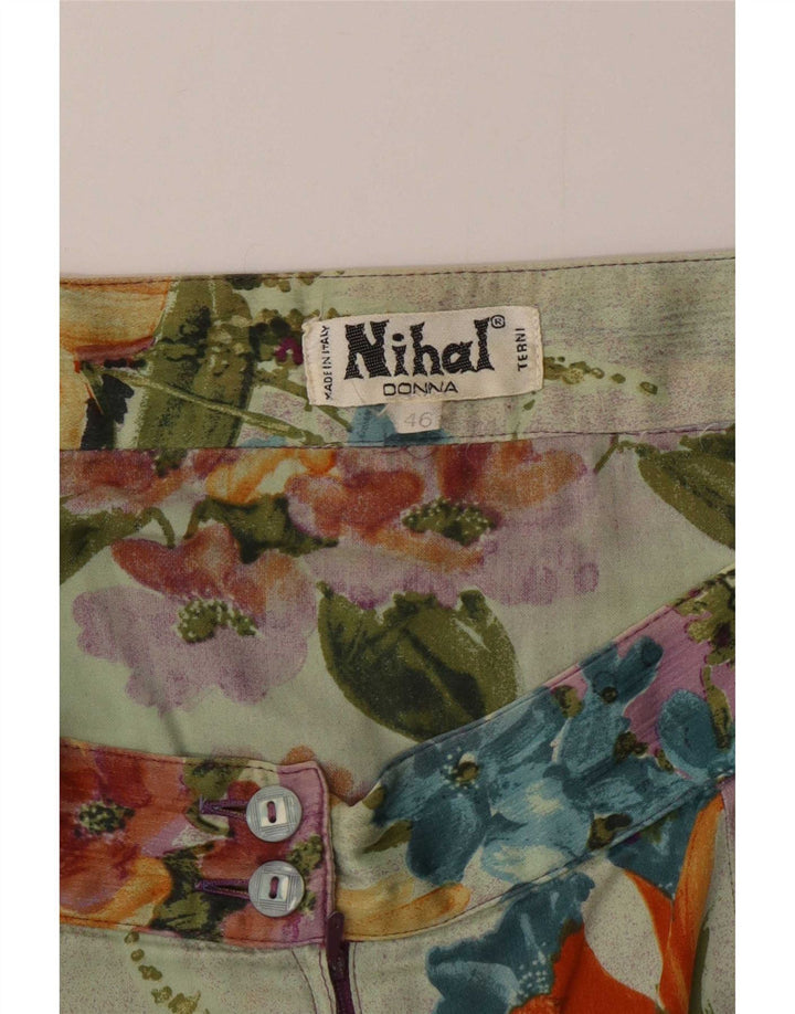 Saia reta feminina vintage IT 46 grande W30 floral multicolorido