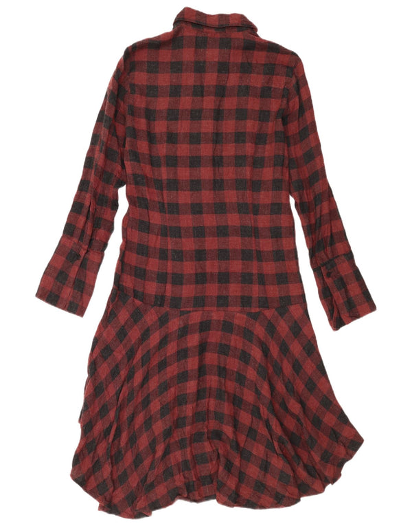 Vestido camisa feminino Zara Reino Unido 10 pequeno algodão gingham cor de vinho