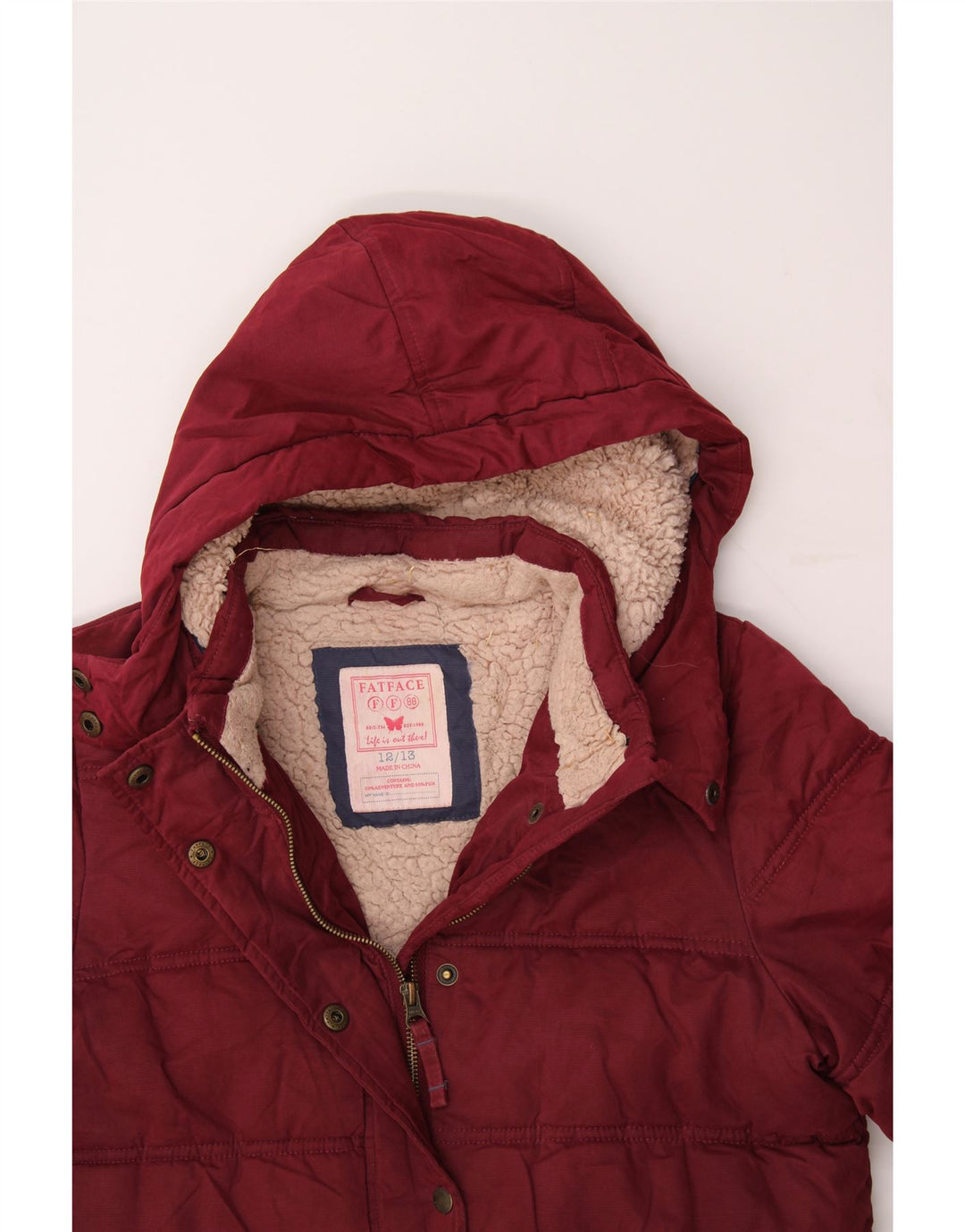 FAT FACE Girls Loose Fit Hooded Padded Coat 12-13 Years Burgundy Polyester Vintage Fat Face and Second-Hand Fat Face from Messina Hembry 