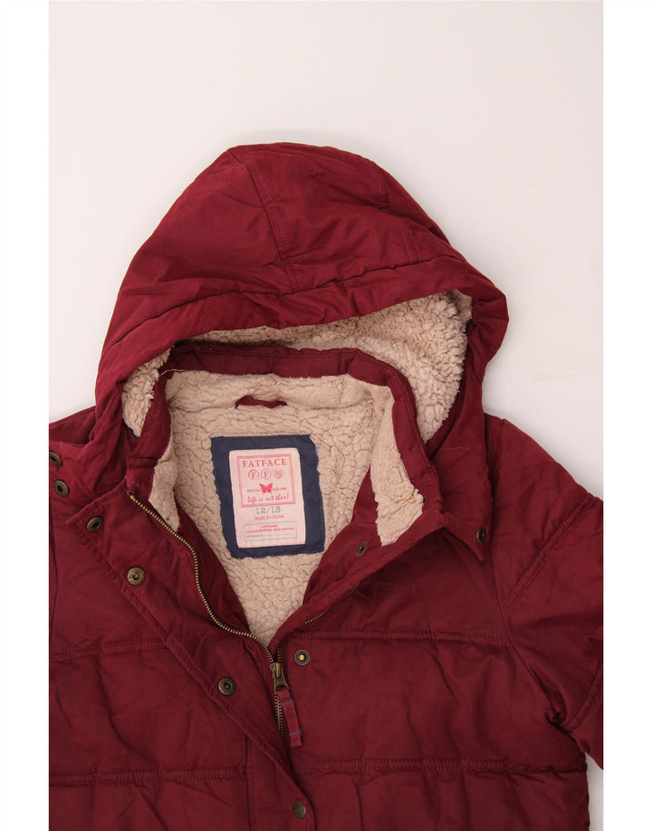 FAT FACE Girls Loose Fit Hooded Padded Coat 12-13 Years Burgundy Polyester Vintage Fat Face and Second-Hand Fat Face from Messina Hembry 