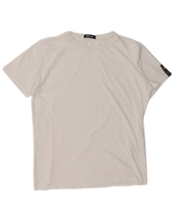 Camiseta masculina Replay com estampa gráfica grande de algodão branco