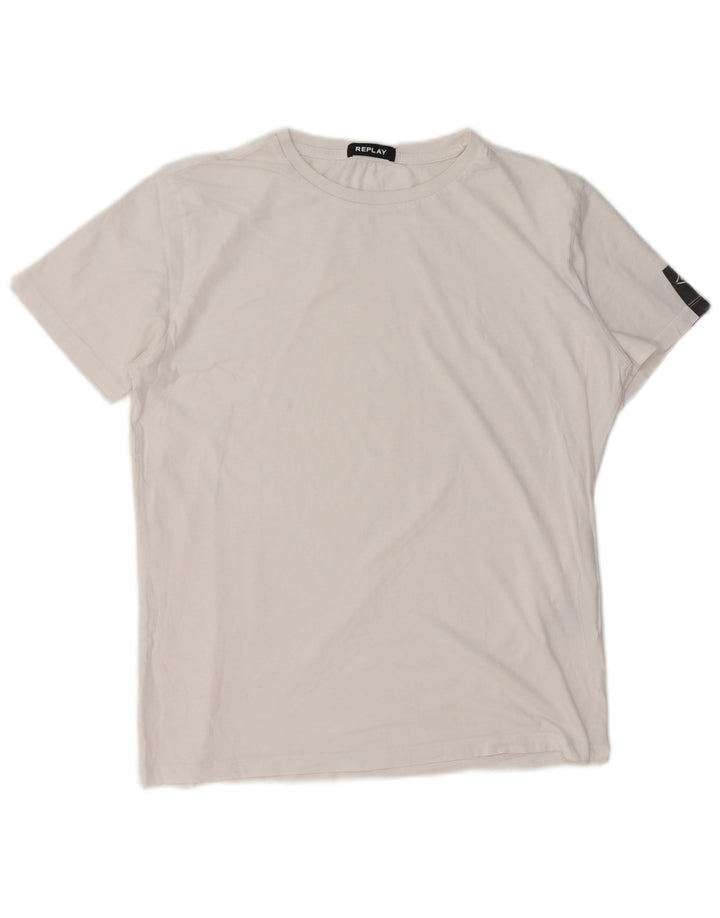 Camiseta masculina Replay com estampa gráfica grande de algodão branco
