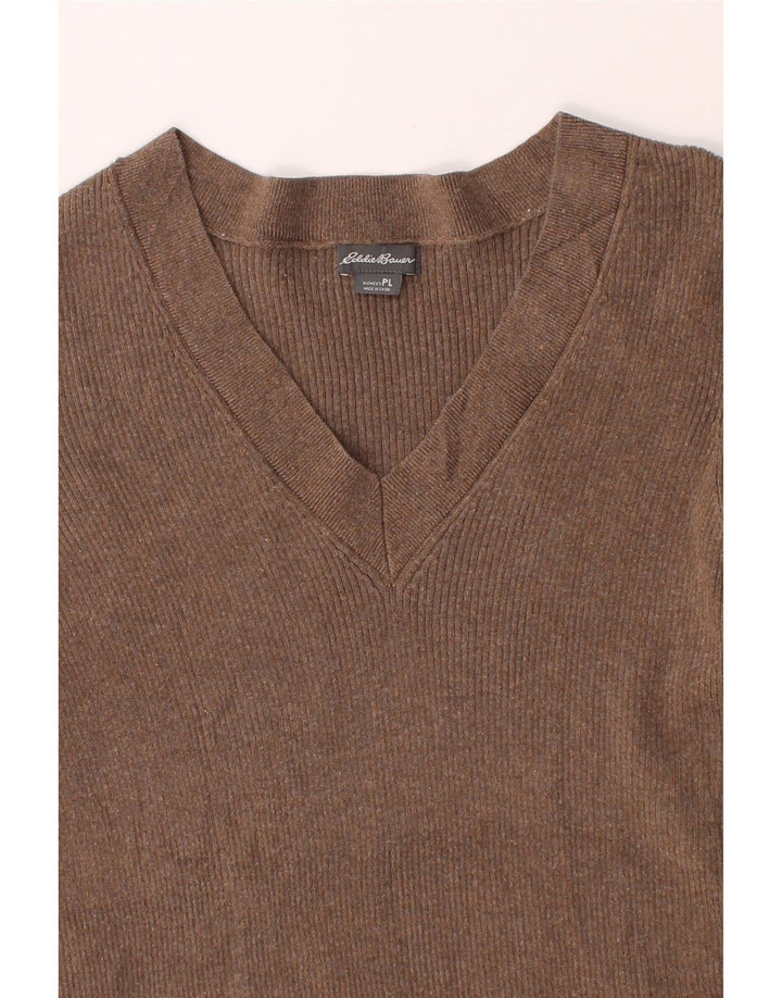 EDDIE BAUER Womens V-Neck Jumper Sweater UK 16 Large Brown Cotton Vintage Eddie Bauer and Second-Hand Eddie Bauer from Messina Hembry 