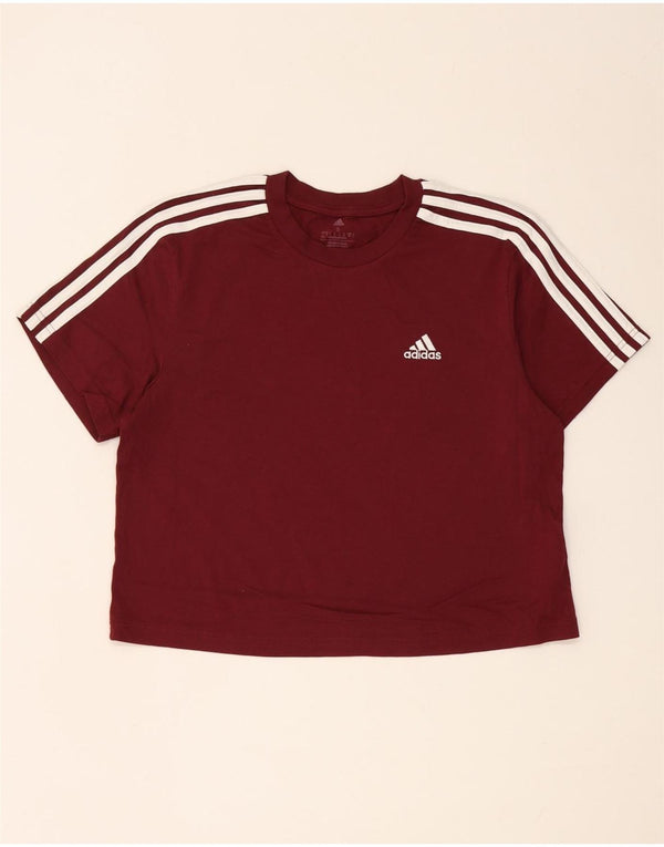 Adidas Womens Crop Oversized T-Shirt Top UK 8/10 Pequeno Borgonha Algodão