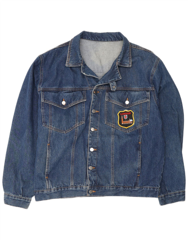 Jaqueta jeans masculina vintage UK 44 2XL algodão azul
