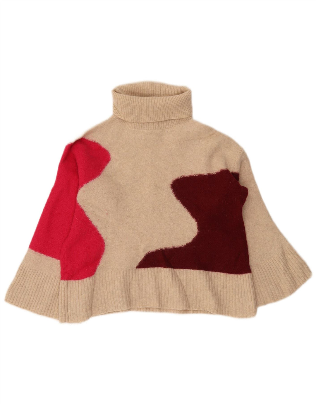 Suéter feminino branco com gola redonda e gola redonda, bloco colorido bege pequeno UK 8