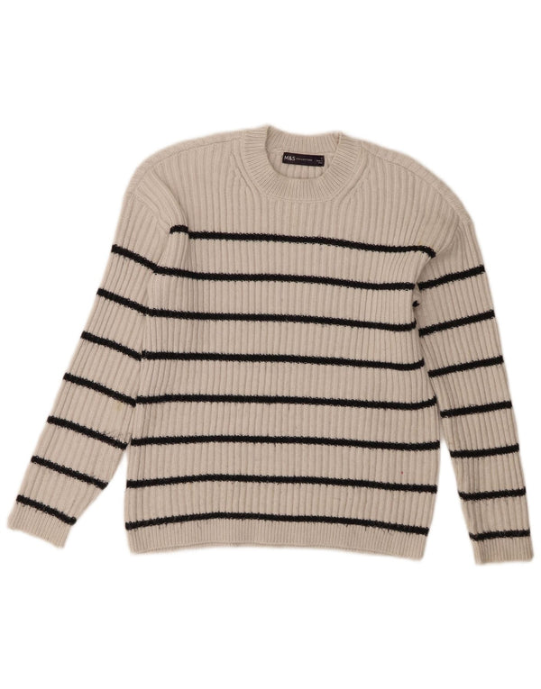 Marks & Spencer Womens Crew Neck Jumper Sweater UK 10 Small White Striped