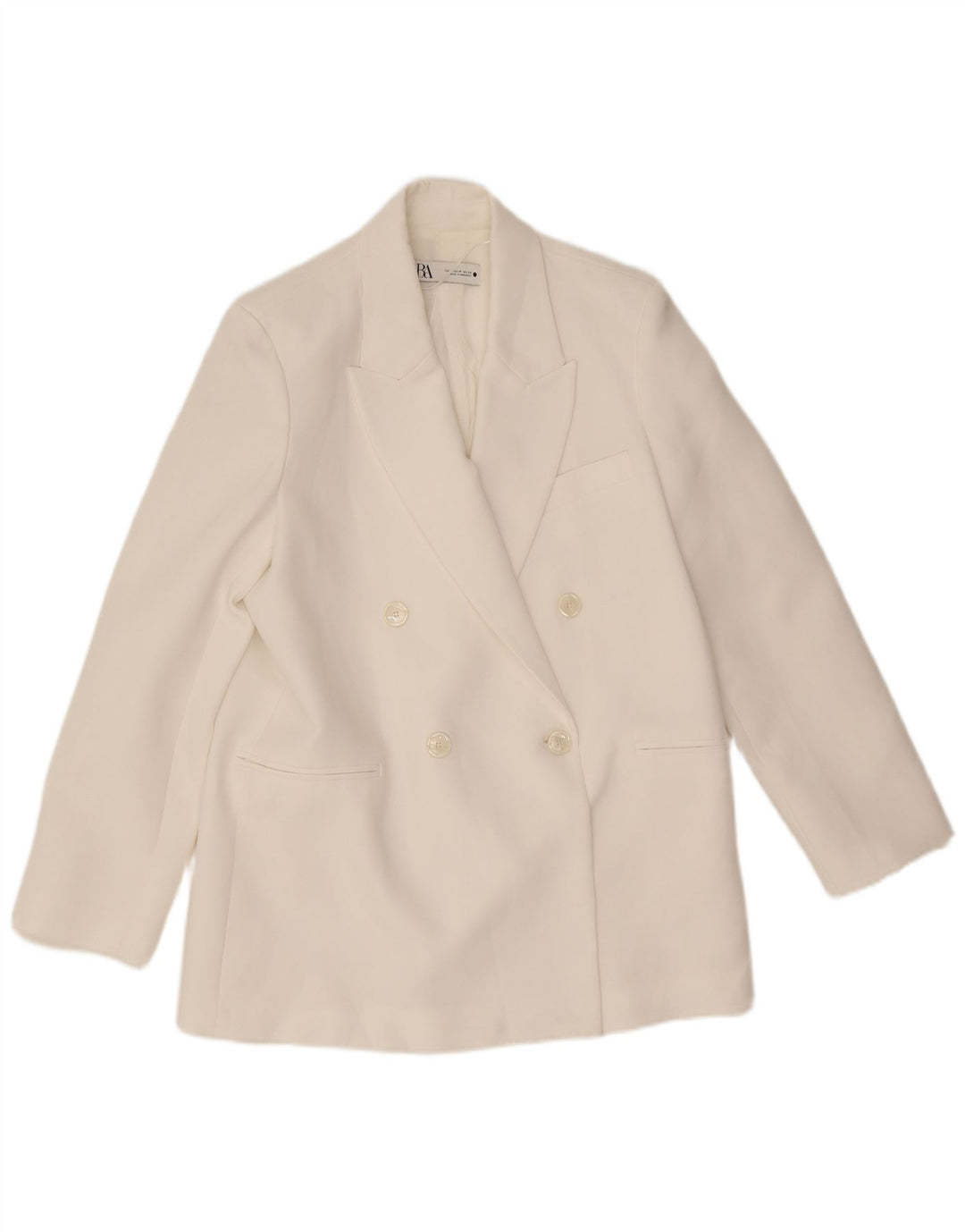 Jaqueta blazer feminina Zara com peito duplo Reino Unido 14 poliéster branco médio