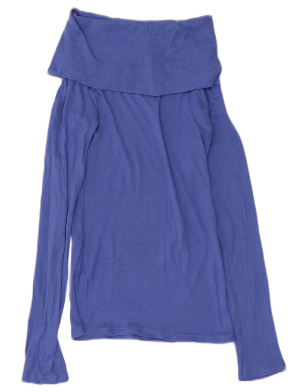 Zara Top feminino com gola redonda e manga comprida Reino Unido 8 pequeno azul