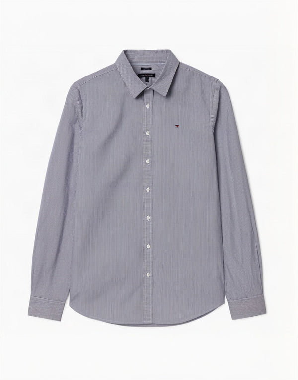 Camisa feminina Tommy Hilfiger Classic Fit Reino Unido 12 algodão listrado azul médio