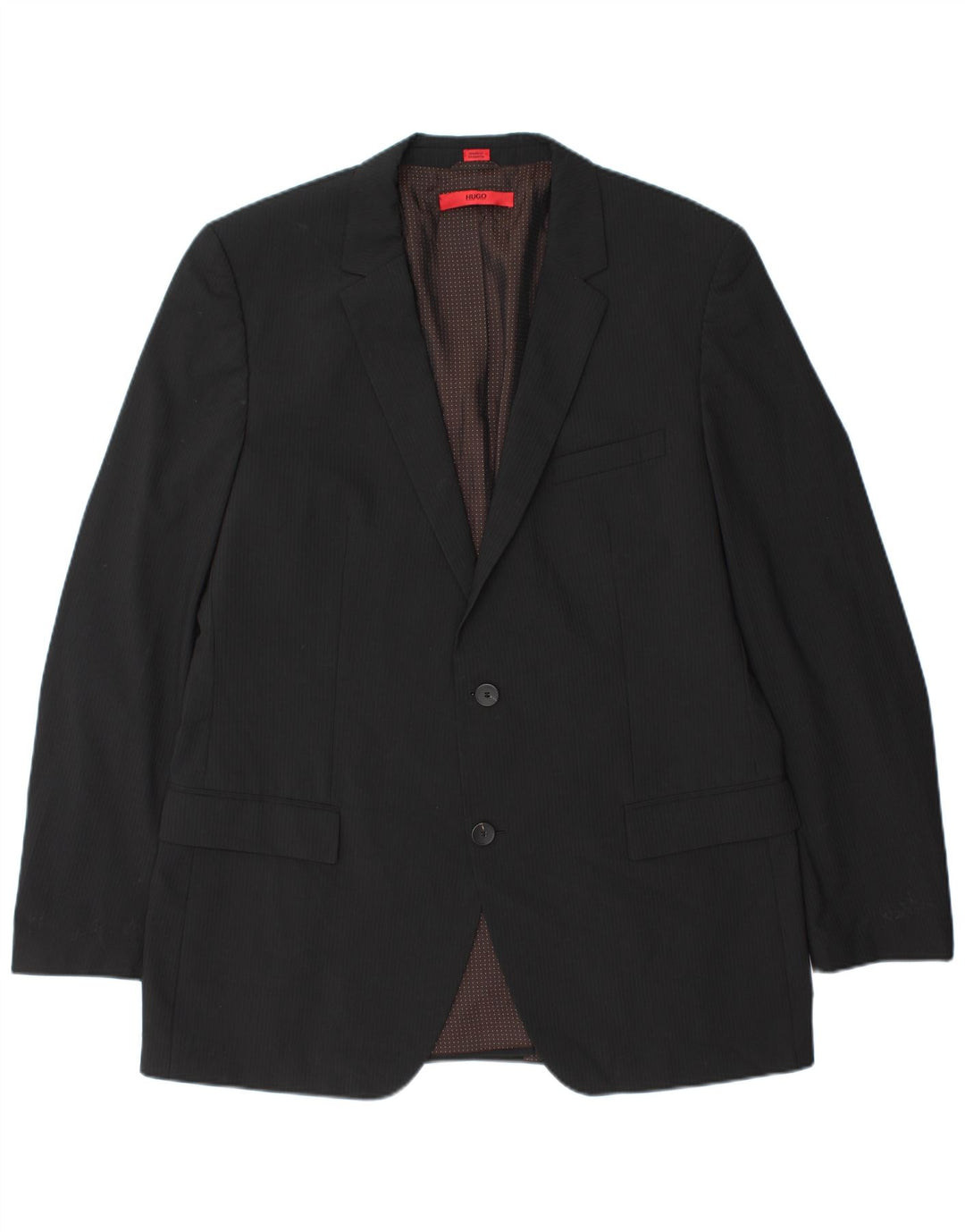 Jaqueta blazer masculina de 2 botões Hugo Boss Reino Unido 44 2XL lã listrada preta