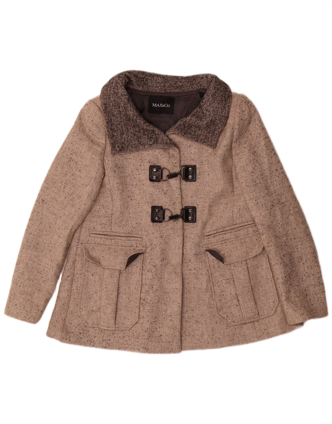 Sobretudo curto oversized feminino Max & Co. UK 6 XS lã manchada bege