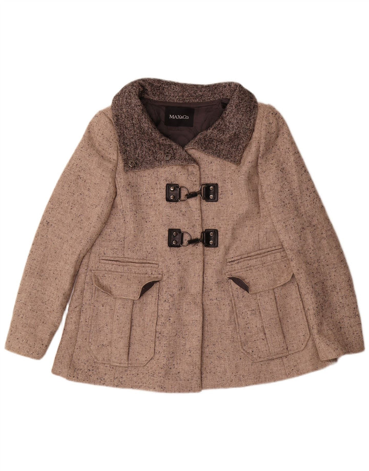 Sobretudo curto oversized feminino Max & Co. UK 6 XS lã manchada bege