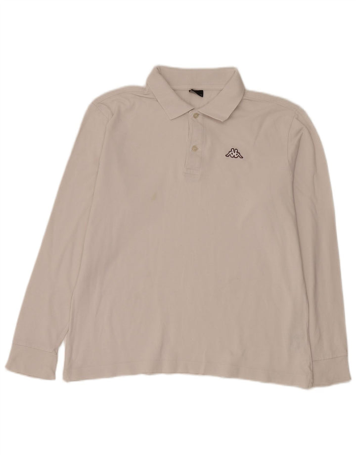 Camisa polo masculina de manga comprida Kappa de algodão branco médio