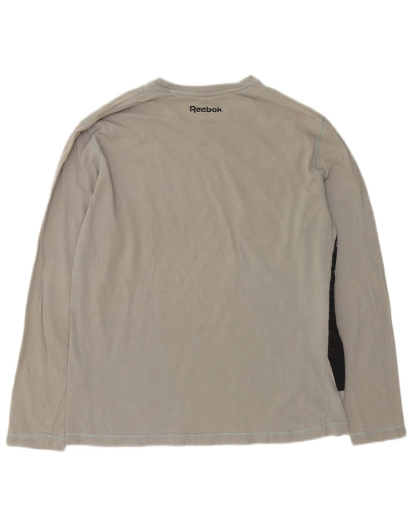 Reebok Mens Graphic Top manga comprida grande algodão cinza