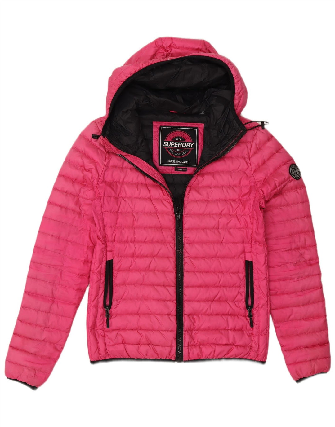 Jaqueta acolchoada com capuz feminina Superdry UK 10 nylon rosa pequeno