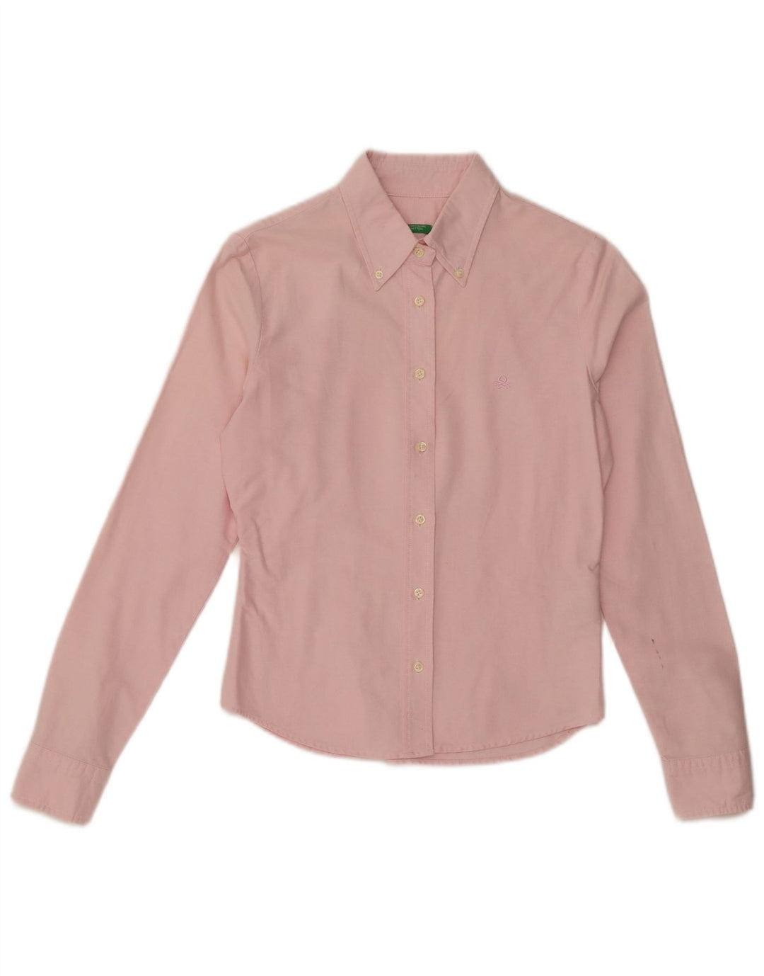 Camisa feminina Benetton UK 10 pequena algodão rosa