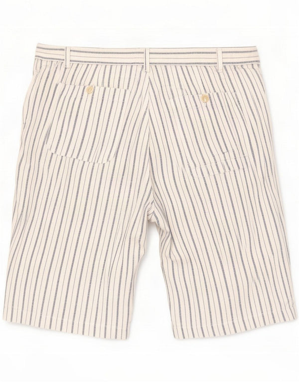 Shorts Chino Masculinos Vintage IT 50 Grande W34 Linho Riscas Azul