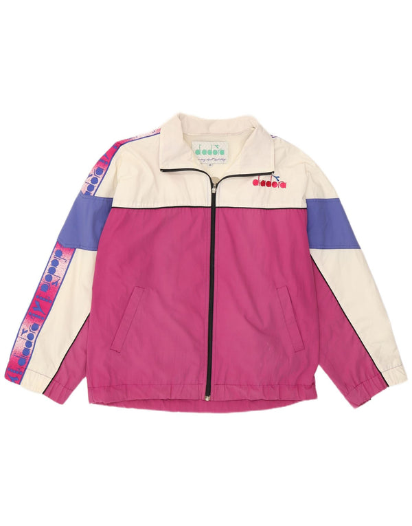 Diadora Womens Graphic Tracksuit Top Jacket UK 14 Medium Pink Retro