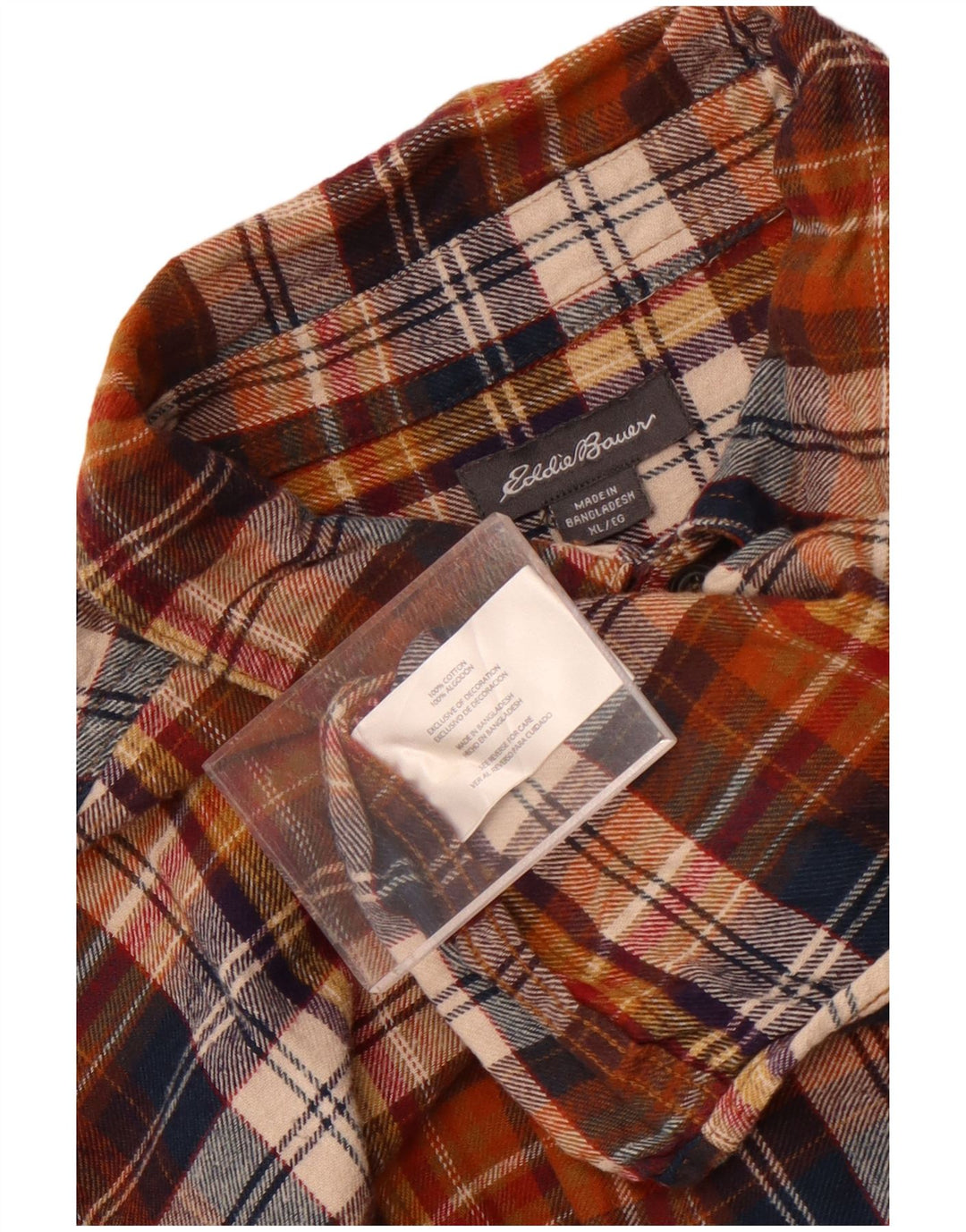 Camisa masculina de flanela Eddie Bauer XL marrom xadrez algodão