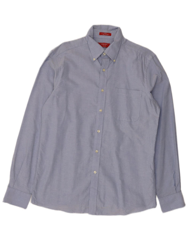 Camisa masculina Chaps Slim Fit tamanho 15 1/2 algodão azul médio