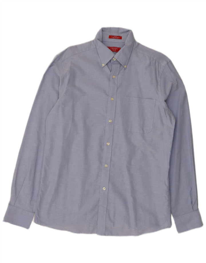 Camisa masculina Chaps Slim Fit tamanho 15 1/2 algodão azul médio
