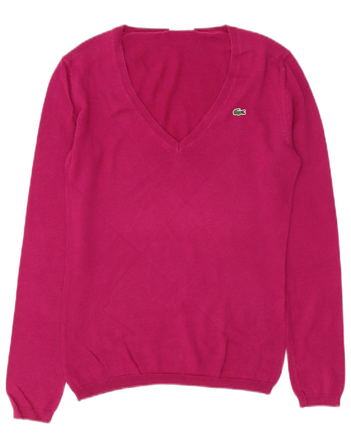 Suéter feminino Lacoste com decote em V tamanho 34 pequeno algodão rosa