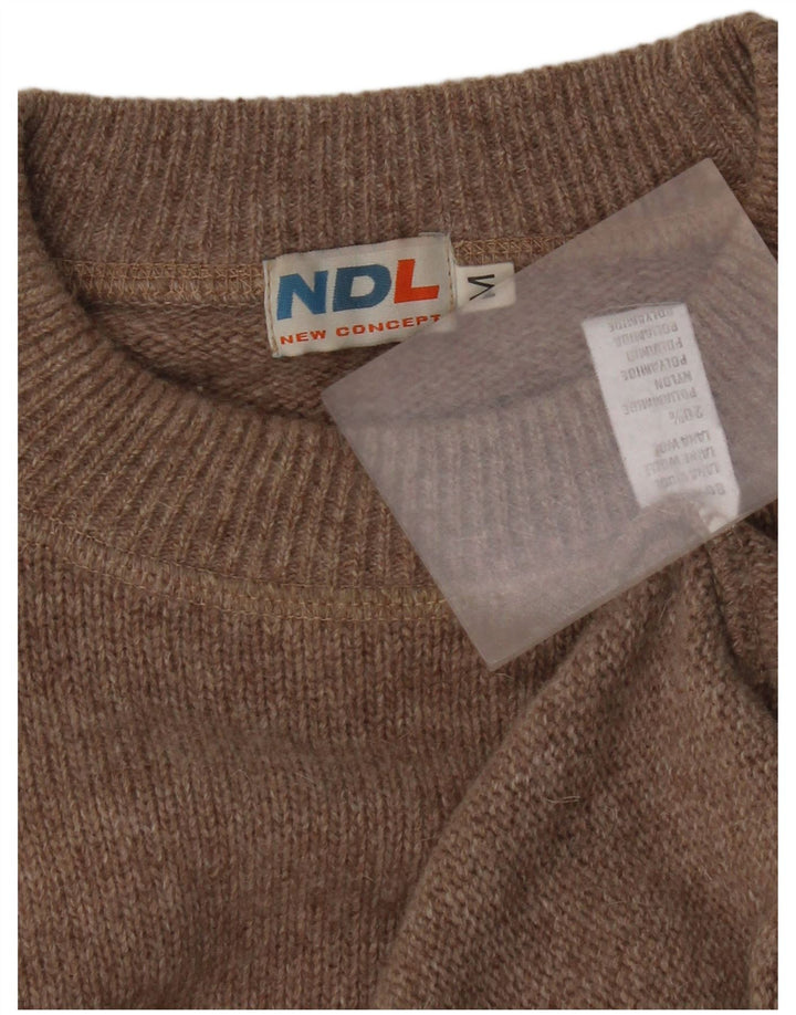 Suéter vintage masculino com gola redonda, lã bege média