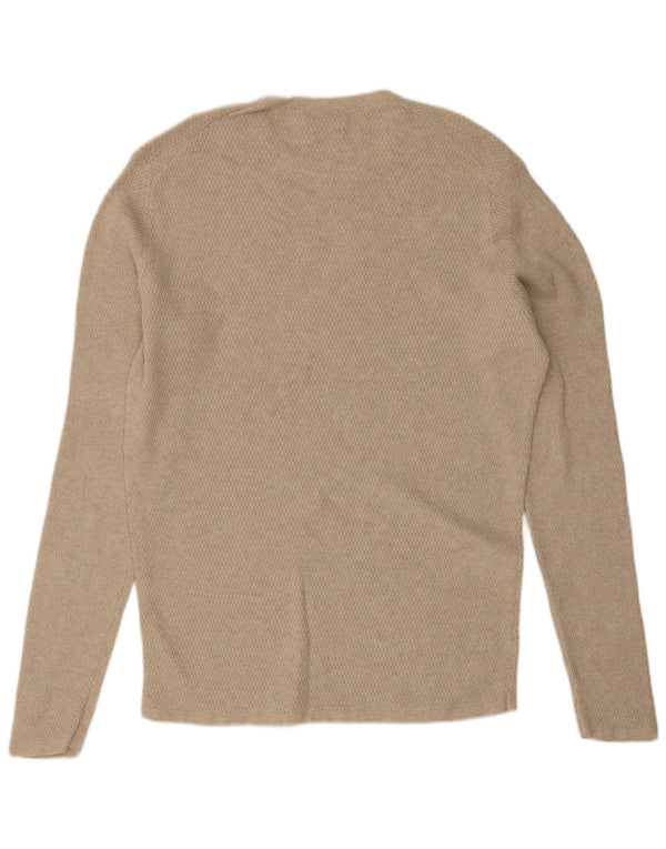 Suéter masculino Massimo Dutti com gola redonda, algodão bege médio