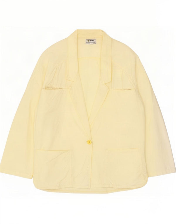 POP 84 Jaqueta blazer feminina com 1 botão e tamanho grande Reino Unido 10 algodão amarelo pequeno