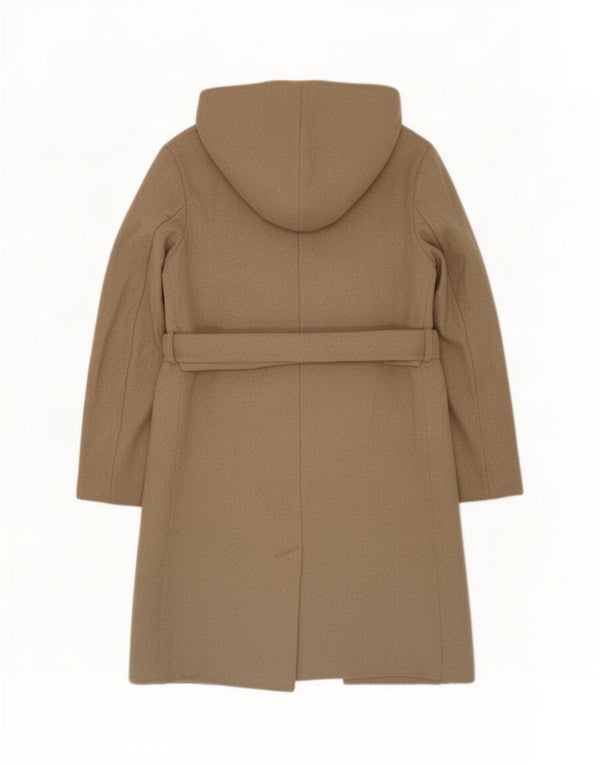 Sobretudo feminino Zara com capuz UK 10 pequeno poliéster bege